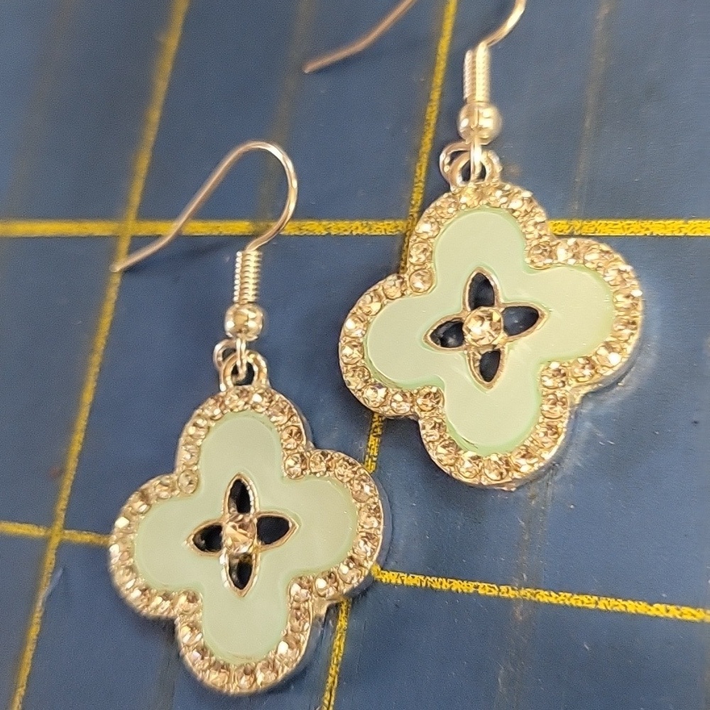 Silver Tone & Blue Enamel Floral Earrings New